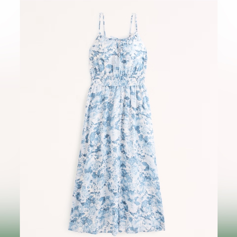 Abercrombie Crinkle texture smock waste midi dress